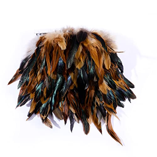 Raibertin Coque Rooster Hackle Feder Fransenbesatz für Kostüm Handwerk Kleid Dekoration Schlappen Federbesatz Band DIY Umhang Schal Rock Halloween Karneval Kleidung Nähen Dekor (natürliche Farbe) von Raibertin