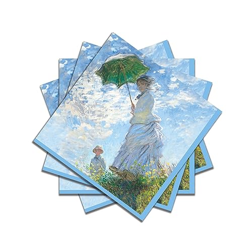 RainCaper 20 Stück Getränke-Servietten, Monet "Frau mit Sonnenschirm" | 5 x 5 Cocktail-Servietten gefaltet, Einweg-Party-Servietten für Hochzeiten, Baby- und Brautpartys, Geburtstage, Abschlussfeier von RainCaper