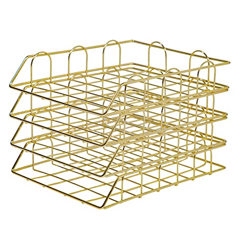 Briefablage, 4er Metall Briefablage Stapelbare A4 Dokumentenablage Papierablage Ablagefächer Schreibtisch für Zuhause Schule Büro (Gold) von RainWeel