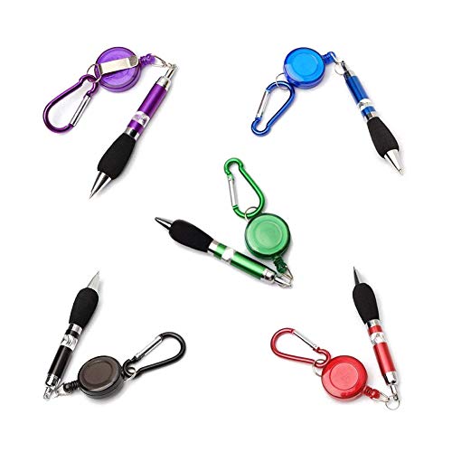 RainbowBeauty 5 stücke Keychain Ballpoint Stift Multi farbige einziehbare Abzeichen Rolle Kugelschreiber Multifunktionale Reisen Wandern tragbarer Kugelschreiber mit Schlüsselring von RainbowBeauty