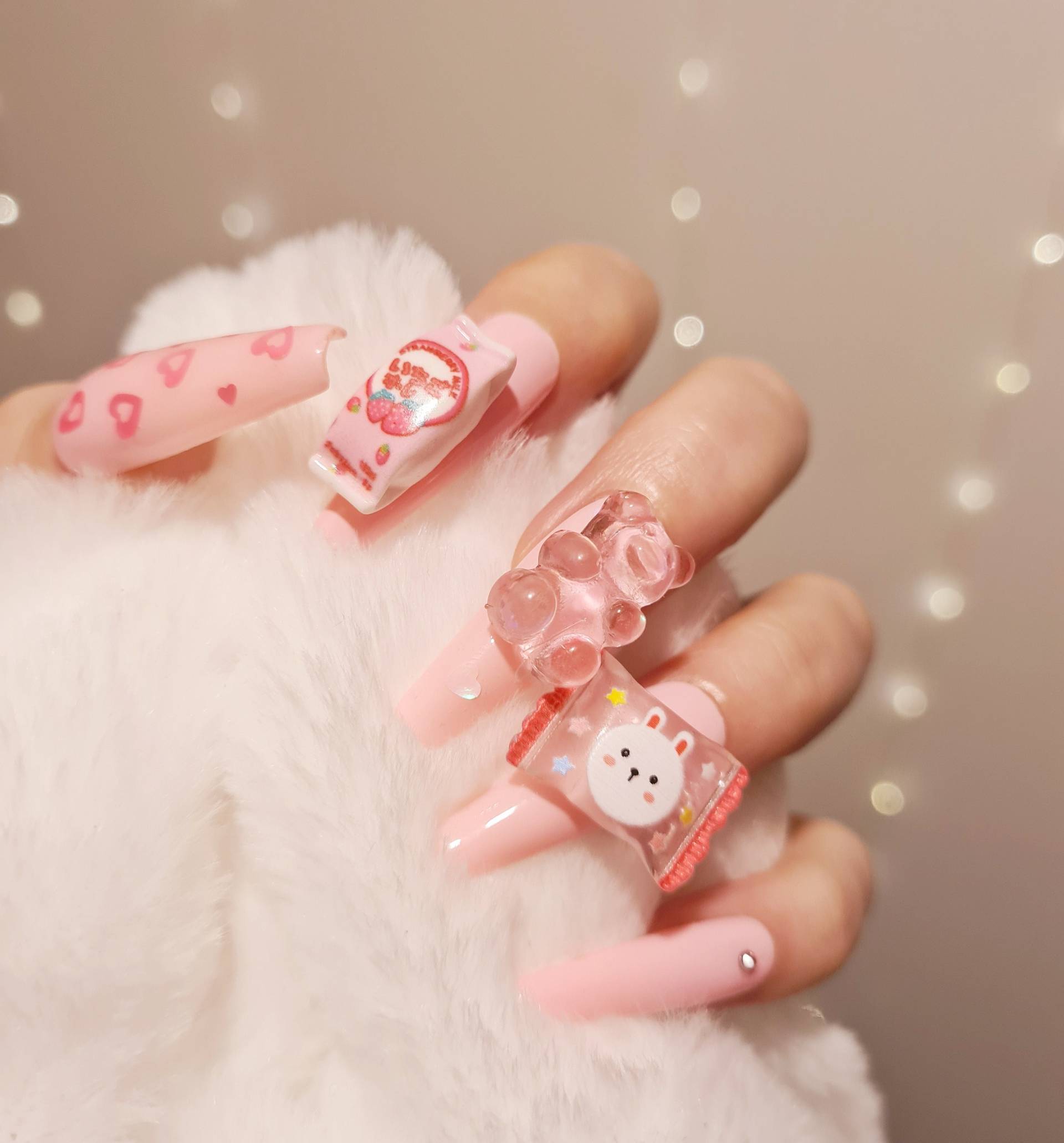 Niedliche Kawaii Pink Maßanfertigung Press On Nails Weihnachtsgeschenk von RainbowDruidShop