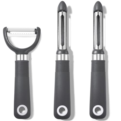 Rainspire 3-teiliges Schäler-Set, Premium Swivel Gemüseschäler, Küchenhelfer Apfelschäler Kartoffelschäler Gemüseschäler Obstschäler Spülmaschinenfest Küchenzubehör (Grau) von Rainspire