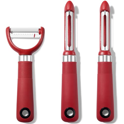 Rainspire 3-teiliges Schäler-Set, Premium Swivel Gemüseschäler, Küchenhelfer Apfelschäler Kartoffelschäler Gemüseschäler Obstschäler Spülmaschinenfest Küchenzubehör (Rot) von Rainspire