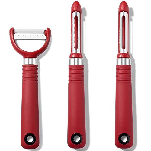 Rainspire 3-teiliges Schäler-Set, Premium Swivel Gemüseschäler, Küchenhelfer Apfelschäler Kartoffelschäler Gemüseschäler Obstschäler Spülmaschinenfest Küchenzubehör (Rot) von Rainspire