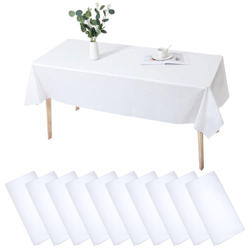 10 Stück Einmaltischdeckenrolle 137 X 274Cm Tischdeckenrolle Weiß, PE Tischtuch Weiß Wasserdicht Geburtstag Tischdecke Weiß Rolle für Geburtstag, Hochzeit, Party, Grillen, Picknick-Dekoration von Rairsky