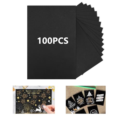 100 Blatt Kartonpapier Schwarz A6, Bastelpapier Schwarz, Schwarzes Tonpapier A6, Kartonpapier zum Drucken Tonpapier A6 Schwarz für Malen Kartenherstellung Einladungen Scrapbook Basteln, 300 g von Rairsky