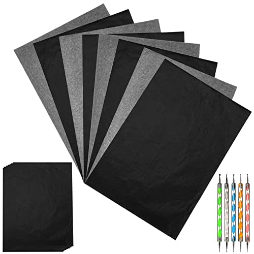 100 Blatt Kohlepapier, Pauspapier A4, Durchschlagpapier 30x20 cm, Kohlepapier Din A4, Graphitpapier, Transferpapier mit 5 Stück Embossing Stift,Schwarz Durchschlagpapier,für Malerei Kreatives Design von Rairsky