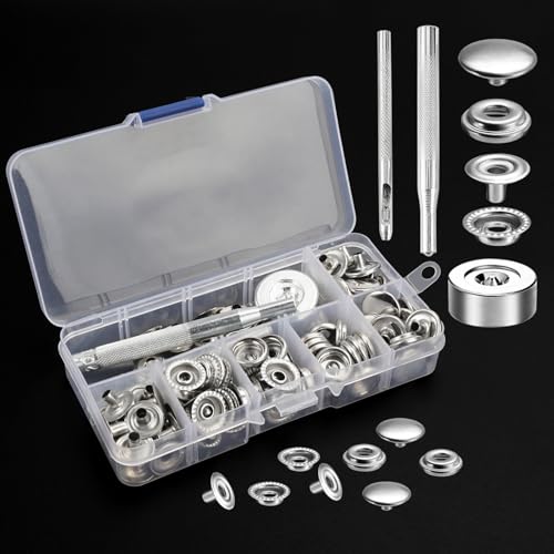 100 Stück (25 Sätze) Druckknöpfe Metall Druckknöpfe für Leder Ohne Nähen Nähzubehör Druckknopf Set, Silber Druckknöpfe mit Werkzeug, Snap Buttons Kit Knöpfe für Jeans, Handwerk, Kleidung, Taschen von Rairsky