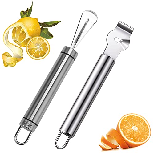 2 Stück Edelstahl Zitronenschaber, Zitronen Zester Schäler, Orangenschäler Zitronenreibe Zester,Zestenschneider Reibe Slicer Cutter Schäler Entferner küchenschäler für Gin Cocktails, Limetten Orangen von Rairsky