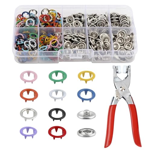 200 Sets Druckknöpfe Ohne Nähen, Metall Druckknöpfe Set Druckknopfzange 9.5mm Druckknopf Set mit Zange, Jersey Druckknöpfe Metall, Druckknöpfe Kit zum Annähen für Kinderbekleidung Sewing, DIY Basteln von Rairsky