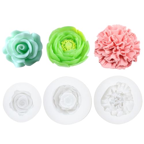 3 Stück Silikonform Blumen, 3D Silikonform Kerzenform Blume Kerzengießformen, Kerzen Silikonformen, Rose und Pfingstrose Silikonform Kerzen für Aroma-Kerzen, Seifen, Kunsthandwerk Dekorationen von Rairsky