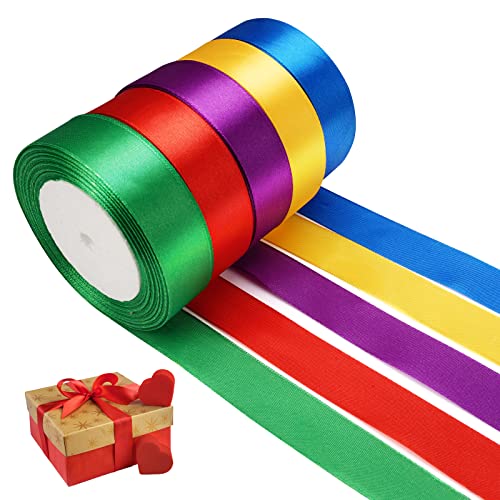 5 Rollen Geschenkbänder Breit -125Mx25mm,Satinband Bunt Seidenband Geschenkband,Geschenk Band zum Verpacken von Geschenken, Blumen, Kunsthandwerk und Festlichen Dekorationen（25M/pro Volumen） von Rairsky