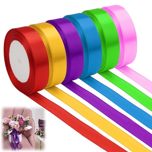 6 Farben Seidenband, 20mm x 22m Seidenbänder Bunte Bänder, Geschenkband Satin, Wetterfeste Bänder für Maibaum, Geeignet für Kuchendekorationen, Bastelarbeiten, Geschenkverpackungen, Fabric Ribbons von Rairsky