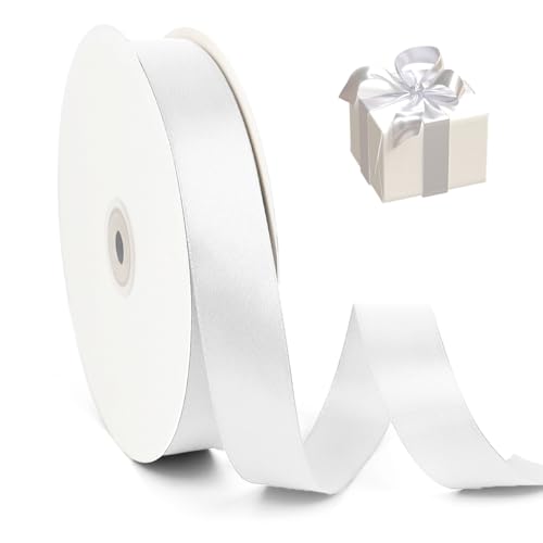 91m X 2.5cm Satinband Weiss Geschenkband Weiss,Breit Schleifenband Weiss Geschenkband Weiß Hochzeit Weißes Band, Polyester Dekoband Stoffbänder Satinbands,Hochzeitsband Satin Stoffband von Rairsky