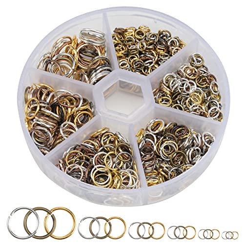 Biegeringe Offene Spaltringe für Schmuck Messing Spaltring Kettenringe 4mm-10mm Biegeringe Edelstahl Split Ringe Sets mit Plastik Box für Schmuckherstellung, Halskette, Armband DIY(970 Stück 6 Farben) von Rairsky