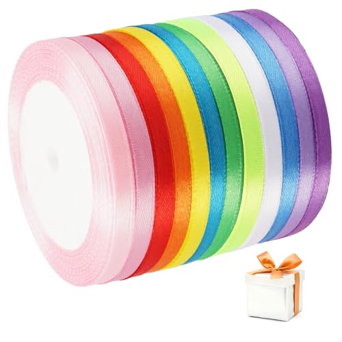 Polyester Satinband, 12 Farben 6mmx22m Geschenkband Set, Schleifenband Stoff, Satinband Geschenkband, Bunte Geschenkband Stoff für DIY Bastelarbeiten, Hochzeitsdekorationen, Geschenkverpackungen von Rairsky