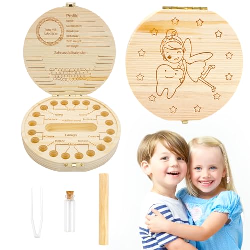 Zahndose Milchzähne Box, Zahnbox für Milchzähne Mädchen, Zahndose Milchzähne Mädchen Geschenke Jungen, Zahnfee Geschenke Milchzahndose Personalisiert Souvenir aus Holz Aufbewahrungsbox für Zähne von Rairsky