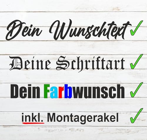 Wunschtext Aufkleber - selber gestalten mit Vorschau- Rakel inklusiv -BLITZSCHNELL Auto Motorrad Fahrrad Boot-für jede glatte Fläche 10cm bis 150cm Länge Buchstaben Autoaufkleber Sticker Text von Rakelfix