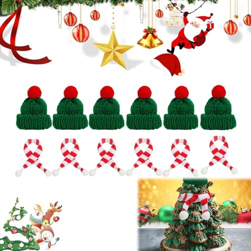 12 Stück Mini Weihnachtsmütze und Schal Set,Nikolausmütze Klein Mini Santa Hüte Mütze Schal Klein Strickmütze Weihnachten Mini Mütze Weihnachten Lutscherhut für Weihnachtsdeko Weinflasche Abdeckung von Rakiuty