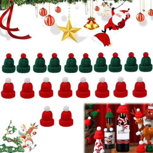 20 Stück Mini Weihnachtsmützen,Mini Mützen Zum Basteln,Niedliche Strickmützen für Bastelprojekte,DIY Mini Party Hüte,Weihnachten Weinflasche Abdeckung,für Christbaumschmuck und Andere Heimdekorationen von Rakiuty