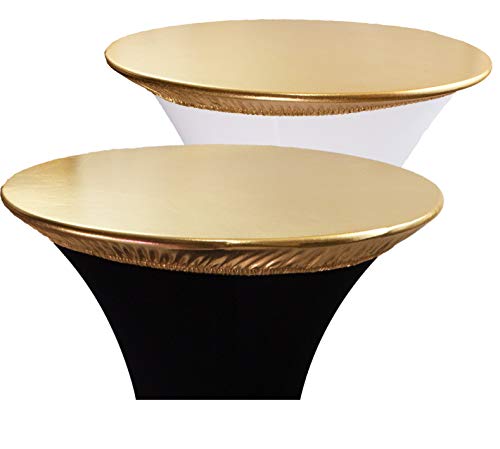 2 x goldene Spandex-Tischdecken-Kappen (91.4 cm) für runde Cocktailtische, fügt wertvolle metallische Glitzer und luxuriöse Akzente hinzu, schützt vor Verschütten, Bankette, Restaurants von Rally Home Goods