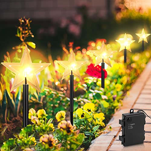 Randaco 5 Pcs LED Garten Leuchtstäbe Stern, Sterne Weihnachtsbeleuchtung IP65 Wasserdicht Gartenleuchte mit Batterie und Timer, für Gartenstecker Balkon Weihnachts Deko Außen Rasen von Randaco