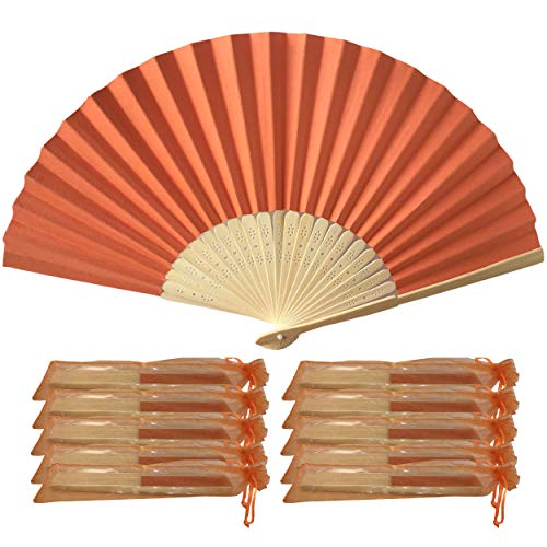 Fächer aus Papier mit Bambusstäben, 10 Stück, für Hochzeit und Feiern Orange von Rangebow