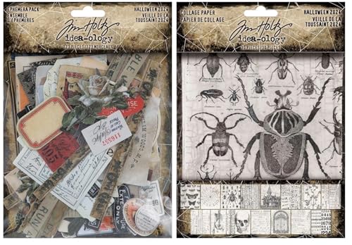 Bundle Tim Holtz idea-ology 2024 Halloween Collage Papier th94393 und Ephemera Pack th94396 von Ranger Ink