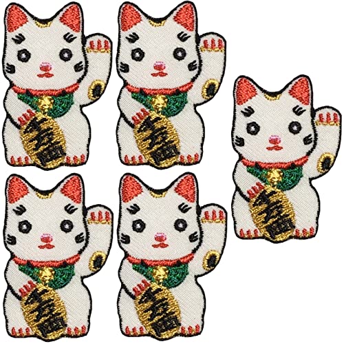 Ranger Return Set 5 kleine süße Mini-Glückskatze, Kätzchen, japanisches Schild, Abzeichen, kleines Aufnähen zum Aufbügeln (Lucky-CAT-MINI5) von Ranger Return