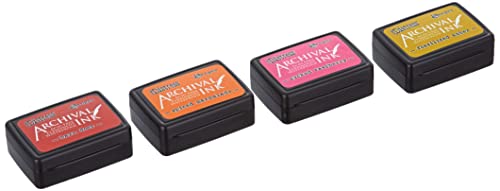 Ranger RGRAITK.64855 AITK64855 Distress Archival Mini Ink Kit 1 – gepflückte Himbeere/Scheunentür/Gewürzmarmelade/versteinerter Bernstein, Kunststoff, verschieden, 4 Pads von Ranger