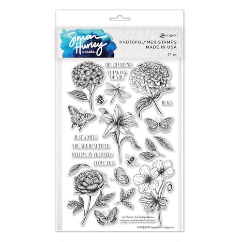 Ranger Simon Hurley Create, Stempel-Set mit schönen Blüten, transparent von Ranger