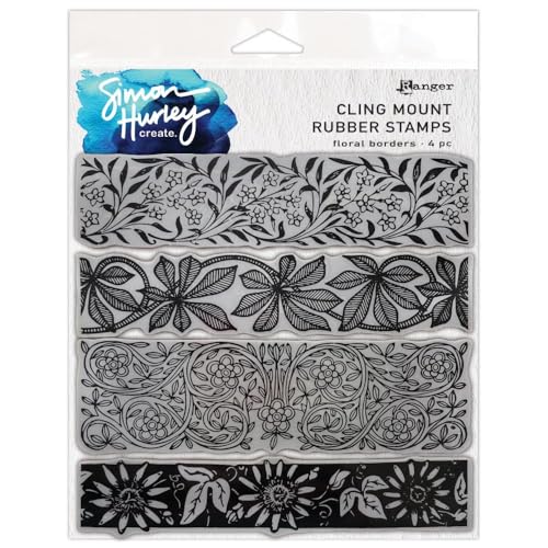 Simon Hurley create. Cling Stamp 6"X6"-Floral Borders von Ranger