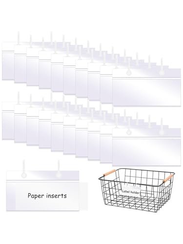 Regaletikettenhalter, 40 Stück Kunststoffkorb-Etikettenhalter mit 80 doppelten Schnappverschlüssen und 40 leeren Etiketten, 10 x 5,5 cm, transparenter Preisschild-Halter für Supermarkt, Einzelhandel, von Ranjaner