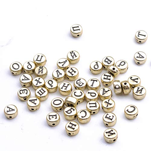 Rankomu Acrylperlen zum Selbermachen, russische Buchstaben, Alphabet, Acrylperlen, 4 x 7 mm, rund, Schmuck, DIY-Zubehör (Gold), 100 Stück von Rankomu