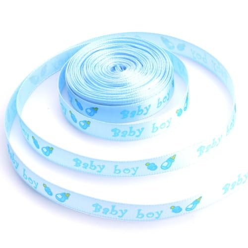 Rankomu Bedrucktes Band für Jungen, 10 mm, 9,1 m Rolle, ideal für selbstgemachte Babyparty-Dekoration und Geschenkverpackungen, Blau von Rankomu