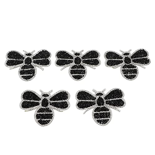 Rankomu Bee Patch Kleine Biene Strass Patches 5 Stück Niedliche Form Bügelapplikationen für DIY Handwerk Schwarz Tier Design Ideal für Kleidung und Zubehör von Rankomu