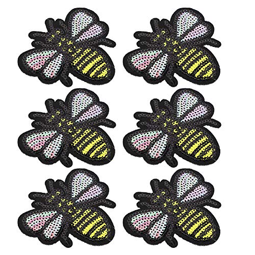 Rankomu Bekleidungszubehör Pailletten Schmetterling Bienen Patch, 6 Stück Bügelapplikation, Stickerei Aufkleber für T-Shirt und Stoff DIY Projekte, Kleidung Zubehör von Rankomu