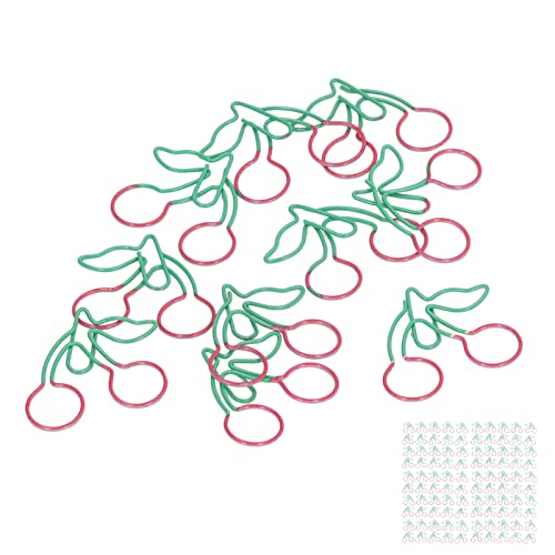 Rankomu Büroklammern in Kirschform, 100 Stück, 2 Farben, niedliche, leichte Metall-Büroklammern für Büro, Zuhause, Dateiklassifizierung, Fruchtförmiges Design von Rankomu