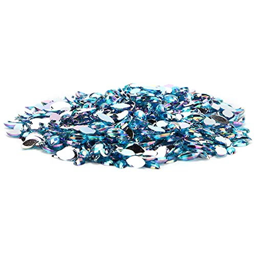 Rankomu Glaskristalle, Strasssteine, Bastelarbeiten, Strasssteine, Pferdeaugenform, flache Rückseite, Glas-Kristalle für Basteldekoration, Seeblau, AB-Farbe, 1000 Stück von Rankomu