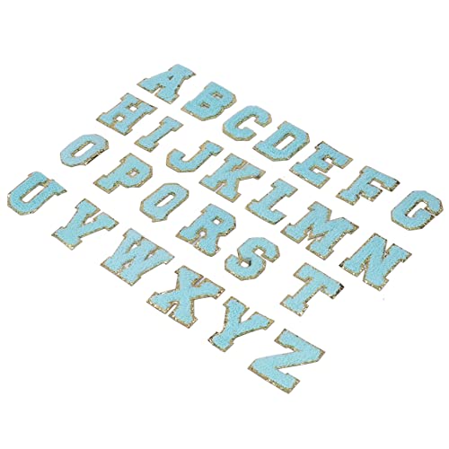 Rankomu Glitzer-Patches zum Aufbügeln, Buchstaben A bis Z, 26 Stück, blaue Buchstaben mit goldener Glitzerbordüre, bestickte Kleidungsflicken zum Nähen und Dekorieren von Rankomu