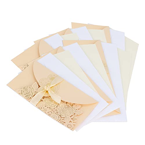 Rankomu Hochzeitseinladungskarte mit Umschlag Herzförmiges Muster Hochzeitseinladungskarten Set, 6 Sets, Dekorative PVC-Karten mit 8-zackigen Sternpailletten, Umschlägen, Bändern für Brautdusche u von Rankomu