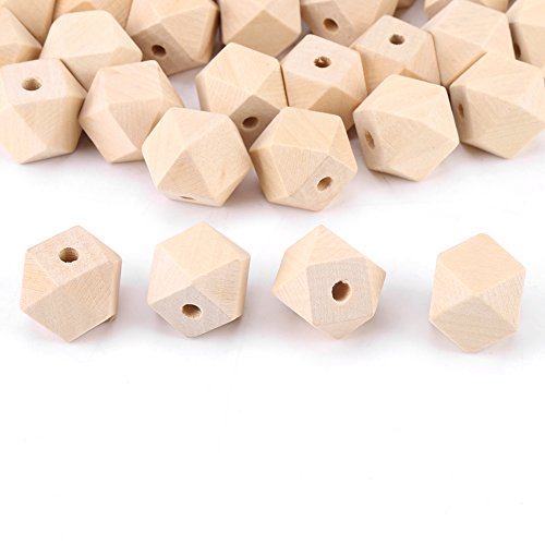 Rankomu Holzperlen, geometrische Holzperlen, unlackiert, Polyeder, facettiert, DIY-Zubehör, 20 mm, 50 Stück von Rankomu