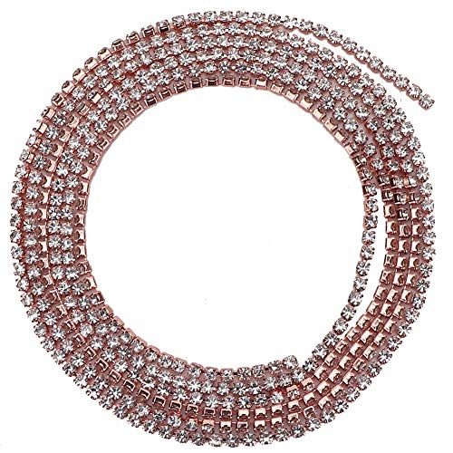 Rankomu Kristallglas-Strass-Bordüre, 91 cm, zum Selbermachen, roségoldene Basis, Kristall-Glas-Strasssteine, Zierkette, dekorative Strass-Kette für Kleidung, Applikationen, ideal zum Basteln und von Rankomu