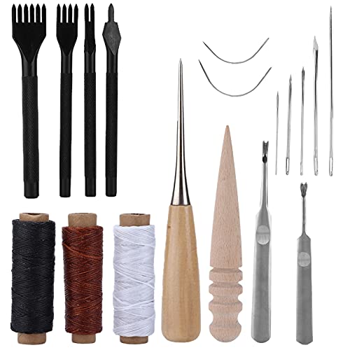 Rankomu Leather Tools Leder-Werkzeug-Set, 18-teilig, Leder-Nähset für Denim, Teppich, gepolsterter Übermantel, inklusive Lederarbeitswerkzeugen und Bastelzubehör von Rankomu