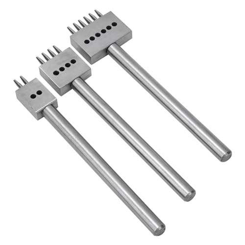 Rankomu Leder-Lochstanzer, 3-teilig, Zinkenmeißel, Lederstanzwerkzeug-Set, 2/4/6 Zinken, DIY, handgefertigter Lederlocher, 4 mm, Werkzeugstahl, Silber-Finish von Rankomu