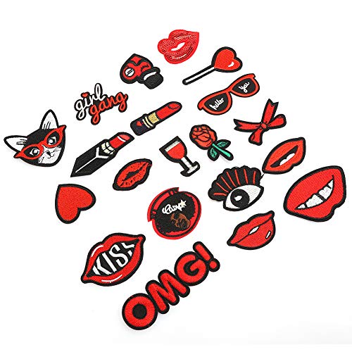 Rankomu Lip Iron‑ Lip Pattern Patch 20pcs, Embroidery Adhesive Iron on Patches Lipstick Clothing Stickers for Jackets, Bags, and Crafts, 5 x 5 cm von Rankomu