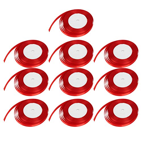 Rankomu Polyesterband, Satinband, 10 Rollen, je 22,7 m, 0,4 cm breit, Polyester-Geschenkband für Geschenkdekoration, Basteln, Weihnachten, Party, Hochzeit, Rot von Rankomu