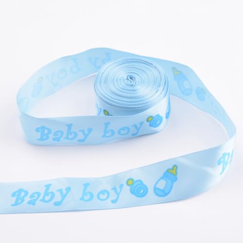 Rankomu Schleifendekoration, 25 mm, bedrucktes Band, 9,1 m Länge, ideal für selbstgemachte Babyparty-Dekoration und Geschenkverpackungen, Blau von Rankomu