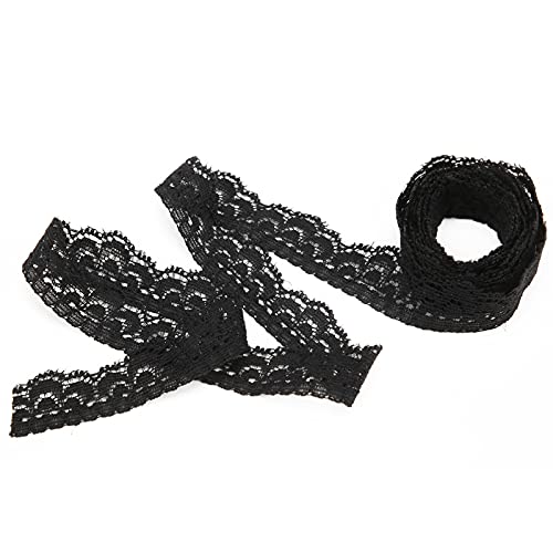 Rankomu Schwarzes Spitzenband Schwarzes Spitzenband 10 Yards 1,5 cm Breit Dehnbar Elastisch Blumenmuster Spitzenbesatz für Dekorationen und Nähen DIY Projekte von Rankomu