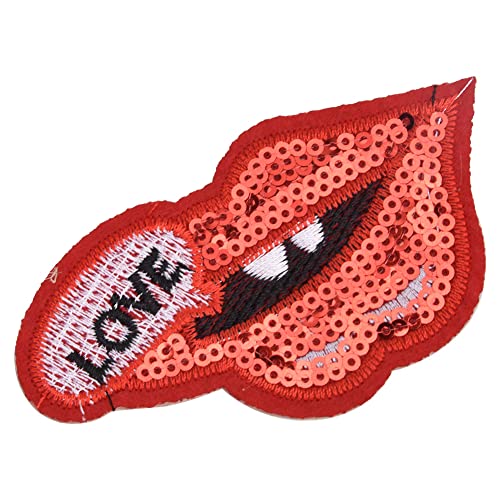 Rankomu Stoffaufkleber 2 Stück DIY bestickte Pailletten rote Lippen Patch, Stoffaufkleber Nähen dekorative Applikation für Kleidung, Taschen, Hüte, Handwerk Dekoration von Rankomu